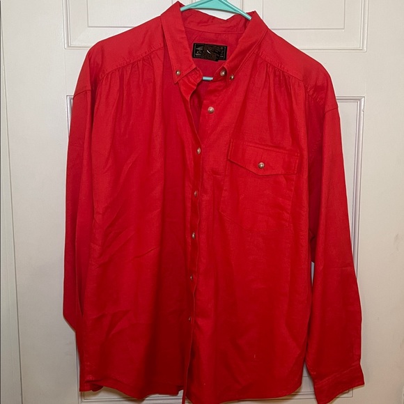 100% Linen Eddie Bauer Vibrant Red Casual Button Down Shirt - Picture 7 of 11